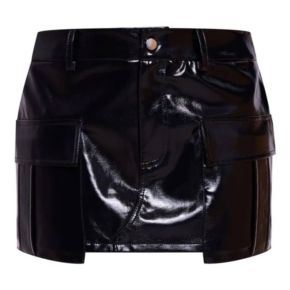 Black Faux Leather Mini Skirt with Cargo Pockets NWT